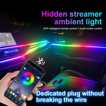 22 in 1 Universal Ambient Light Car Interior Acrylic Strip Kit 213 64 Color RGB Symphony Rainbow Dashboard Atmosphere Light APP