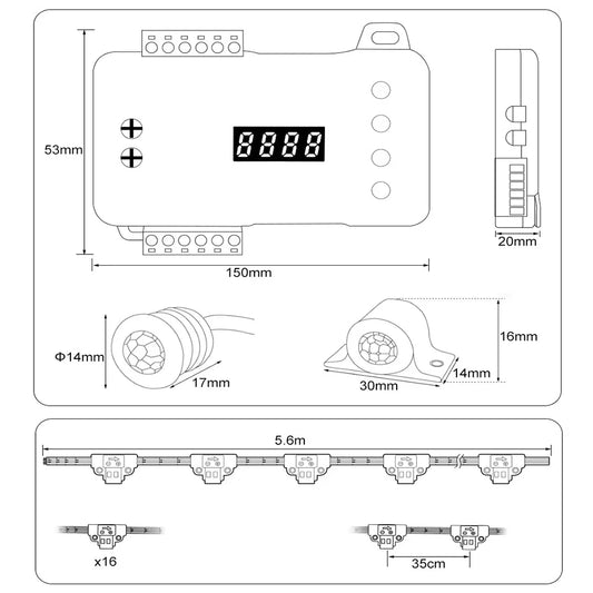 Intelligent Motion Sensor Stair Light Smart Controller 10 20 32 40 Steps Fast Install High Bright COB LED Strip Full Set STEP-05 power tools