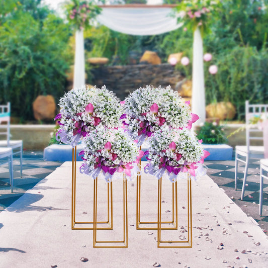 Wedding Flower Stand, Set of 4, Modern Rectangular Design, Stable Iron Structure, Perfect for Wedding Decorations, Floor
