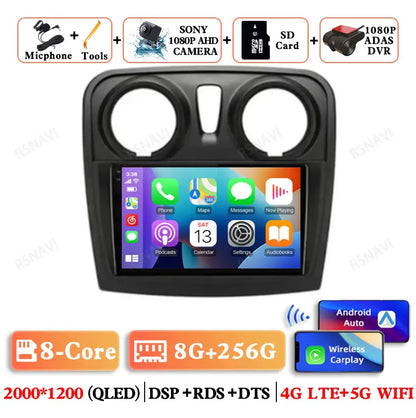 Android 15 For Renault Logan 2 Sandero 2 2012 - 2019 Stereo Qualcomm 5G WIFI DVD DSP QLED Head Unit Viedo Player Autoradio GPS