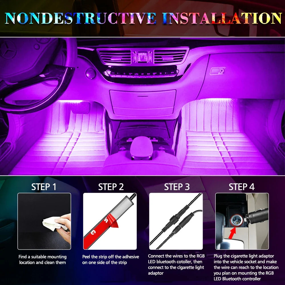 Car Interior Lights Neon Atmosphere RGB LED Strip Bar Car Decorative Lighting Lamp Remote / APP Control Ambient Atmosphere Auto