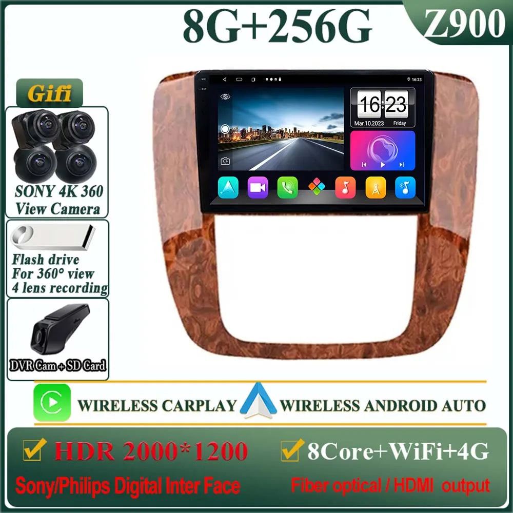 Android 14 Car For GMC Yukon Chevrolet Tahoe Suburban 2008-2012 GPS Navigation Multimedia Player Stereo Head Unit QLED Screen