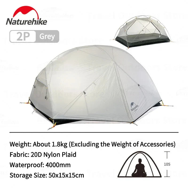 Naturehike Mongar 2 Ultralight Tent Waterproof Double Layer 20D Nylon Travel Camping Backpacking Hiking Tent 1-2 People with Mat