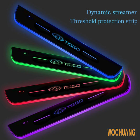 Car Door Light Projector Lamp Customized Car Logo Luminous LED Welcome Pedal Scuff Plate For Chery Tiggo 2 3 4 5 6 7 8 3X 5X Pro