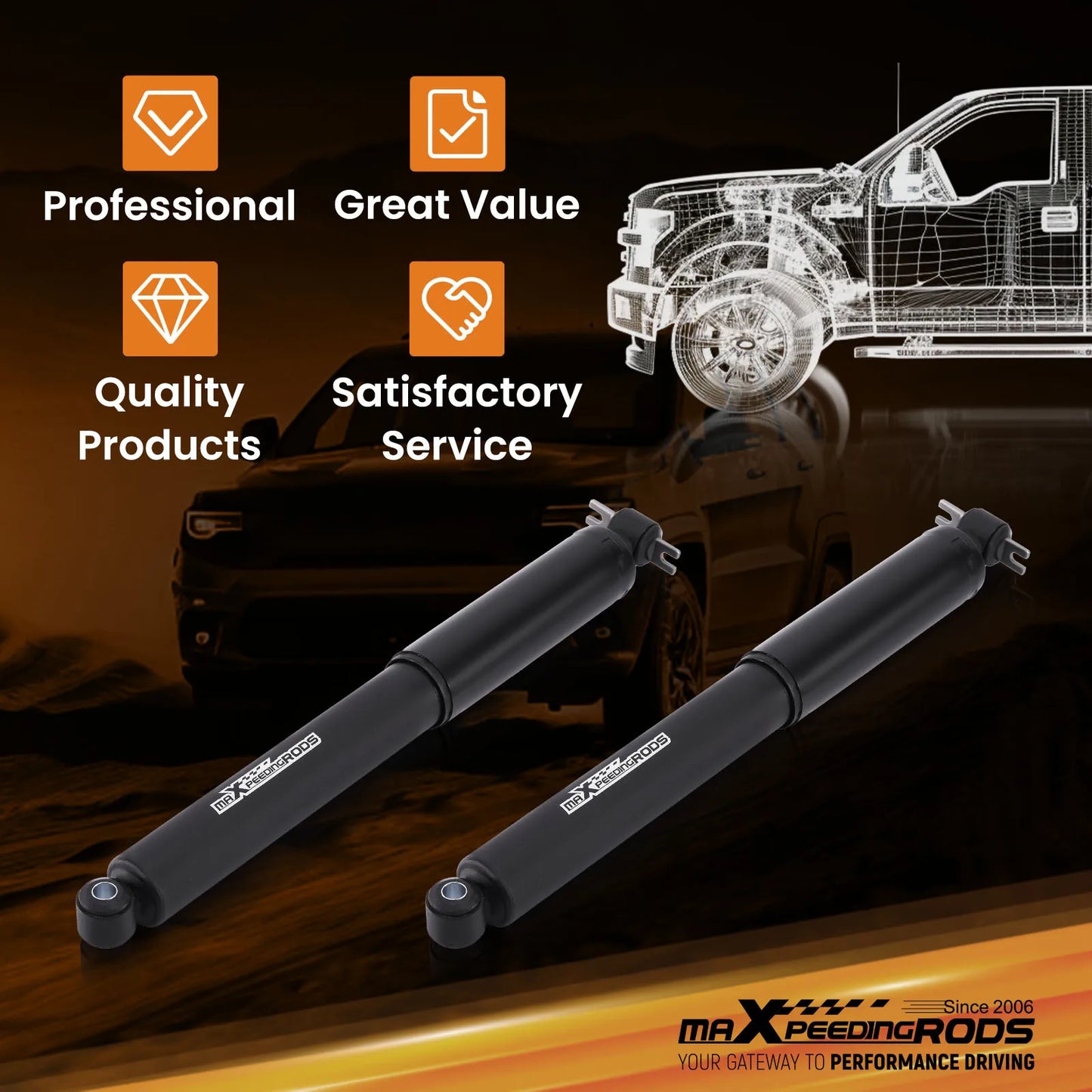 6" Rear Drop Shock Absorbers For Chevrolet GMC C1500 1988-1998 2WD Twin-tube