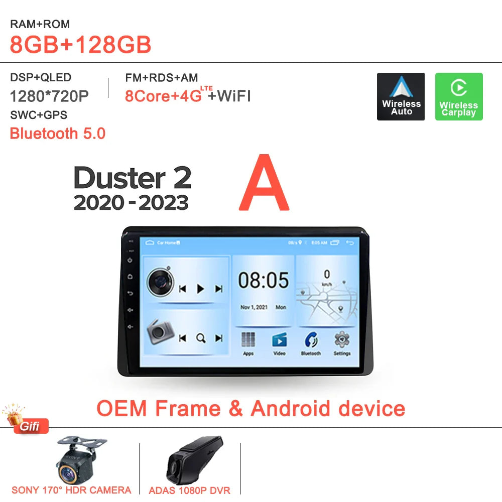 Android 14 For Renault Duster HM 2 II 2020 - 2023 Arkana 1 I 2019 - 2023 Car Radio Multimedia Video Player Navigation stereo DVD