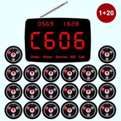 Wireless Waiter pager System Restaurant Smart Voice Broadcast 20 Call Buttons for Bar, Office, Cafe, and Customer Service Bell