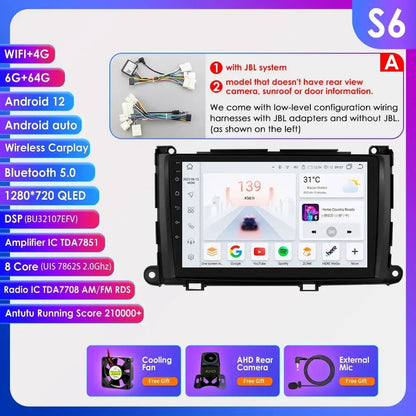 Hizpo For Toyota Sienna XL30 2010-2014 Car Radio Multimedia Video Player Navigation Stereo GPS Android Auto Carplay 8G+128GB RDS
