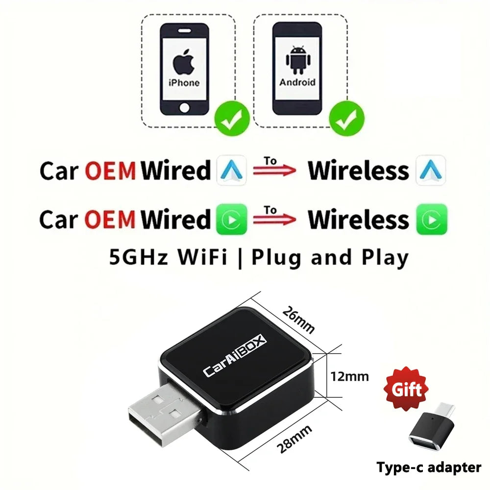 EKIY 2in1 Wireless CarPlay Dongle Wireless Android Auto Adapter AI Smart Box Car Intelligent Systems For Car With Wired CarPlay