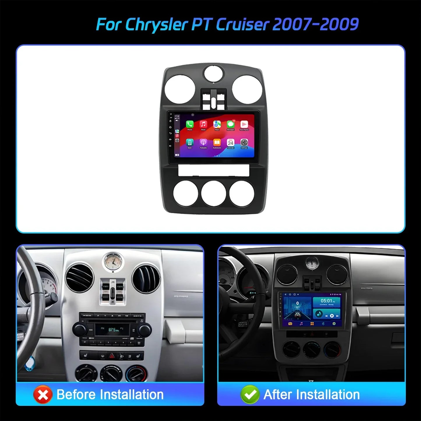 Car Radio Android 14 Multimedia Wireless BT Carplay For Chrysler PT Cruiser 2007-2009 Head Unit 7862S 8G 256G 2K QLED Screen