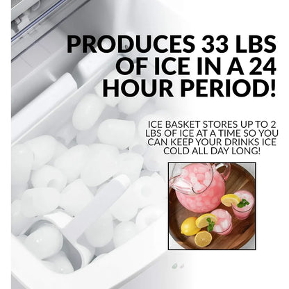 ICEB33SS Large-Capacity Stainless Steel Automatic Portable Electric Countertop Ice Maker Machine, 33 Pounds in 24 Hours