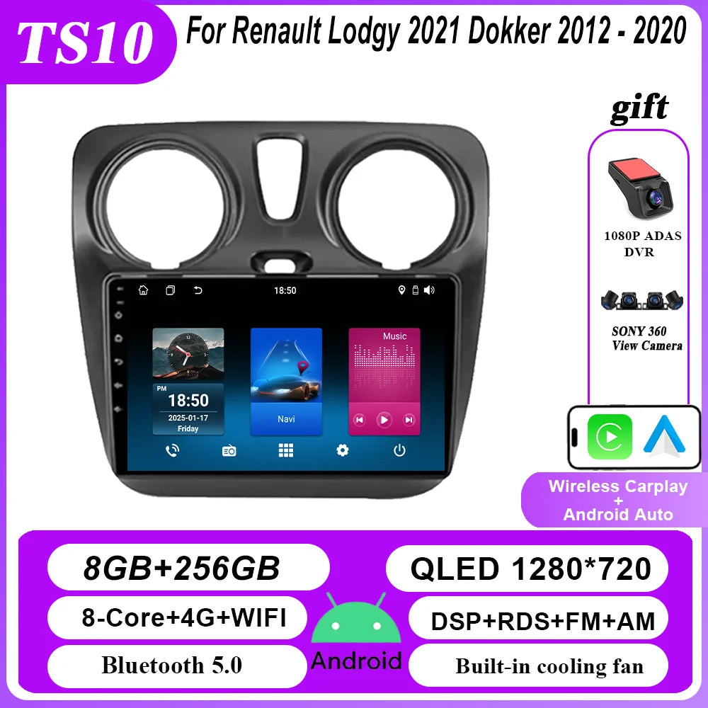 4G Carplay Android Auto Radio For Renault Lodgy 2021 Dokker 2012 - 2020 Auto Multimidia Player QLED Screen 2din Stereo Head Unit