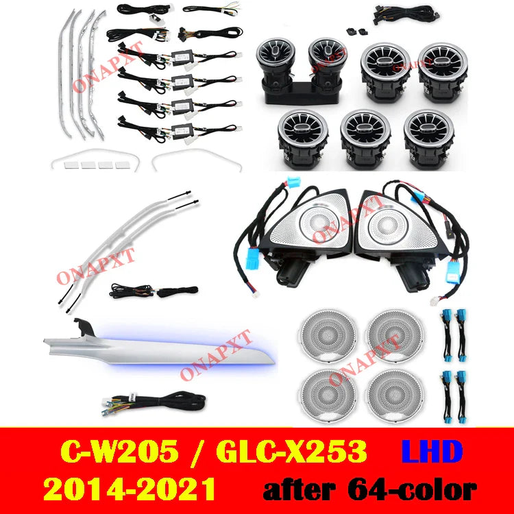 LED For Benz C/GLC Coupe W205 X253 C43 C63 C200 C180 Car Decorative Lamp MB Nozzle Air Vent 3D Tweeter Speaker Ambient Light