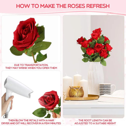 500 Pcs Artificial Silk Roses Flowers with Long Stem Bridal Wedding Bouquet for Garden Home Party Gifts Favor Decoration