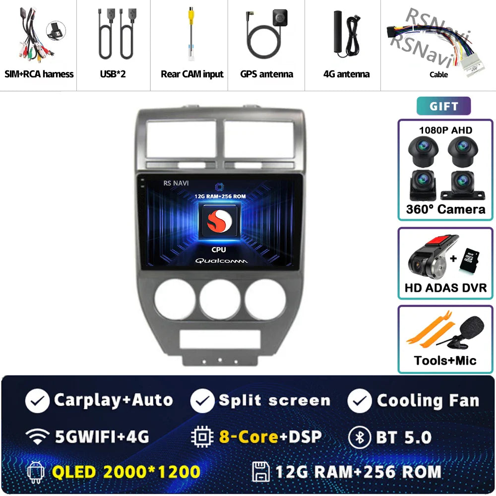 Android 14 For Dodge Caliber 2007 - 2012 2K QLED Android Car Radio Multimedia Video Player GPS AI Voice CarPlay 4G Stereo