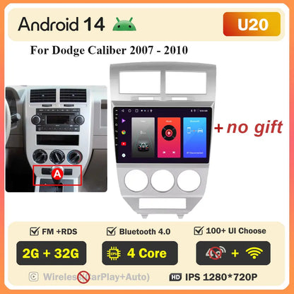 Android 14 Car For Dodge Caliber 2007-2010 For Jeep compass MK 2007-2009 stereo Radio Wireless Carplay Android Auto Radio Stereo