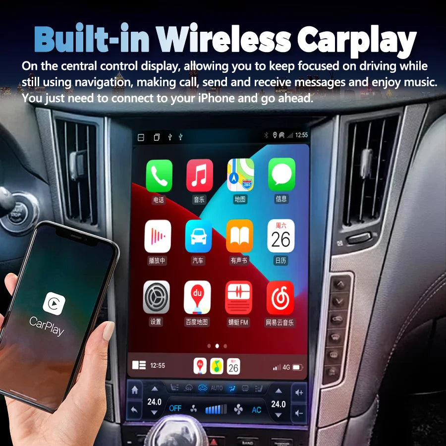 13.6inch Car Radio For Infiniti Q50 Q50l Q50s Q60 2014-2020 Android Screen Stereo Multimedia Player GPS Navigation Carplay Audio