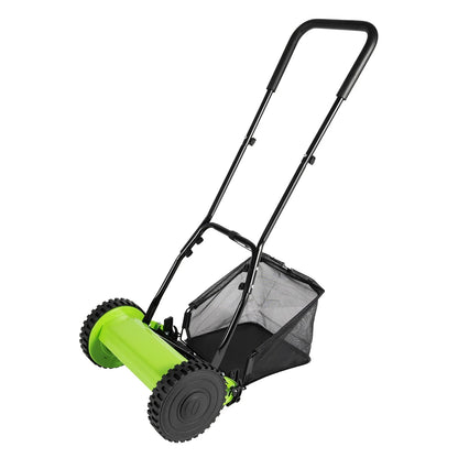 12" Hand Push Lawn Mower Manual Reel Lawn Sweeper Adjustable 5 Blades Grass Catcher Manchine Gardening Kit 23L for Courtyard power tools