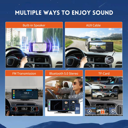 Wireless BT Car Audio Stereo Player Portable Carplay Screen with 4K Dash Cam  10" HD IPS Carplay&Android Auto Screen Mirror Link