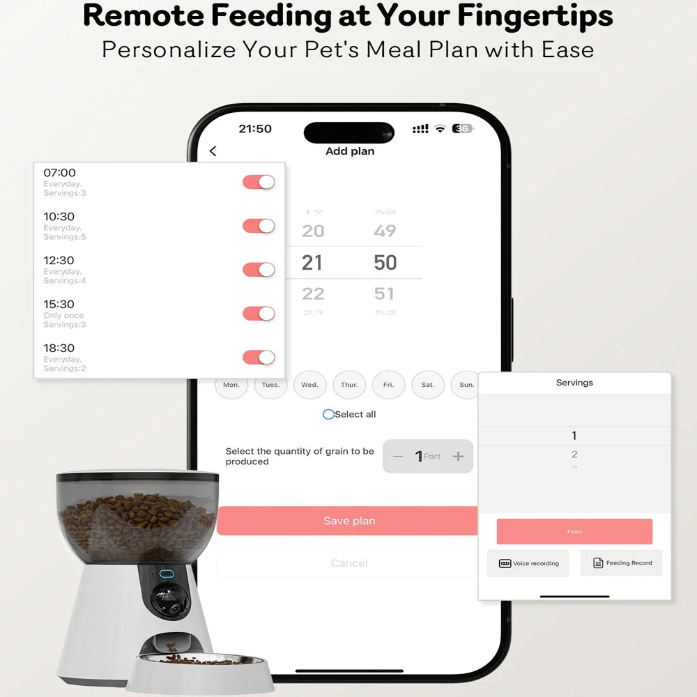 4L New 2.4G 5G HD Camera with Timer Voice Smart Automatic Pet Feeder for Cats and Dogs WiFi Smart Dry Food Feeding Bowl