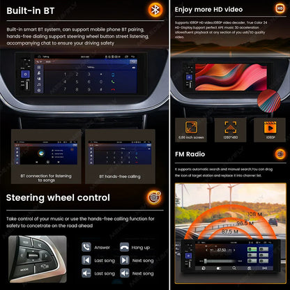 1din 6.86-inch HD Screen Radio Multimedia Smart CarPlay Android Auto Video Player for VW Kia Ford Toyota Mazda Universal Car USB