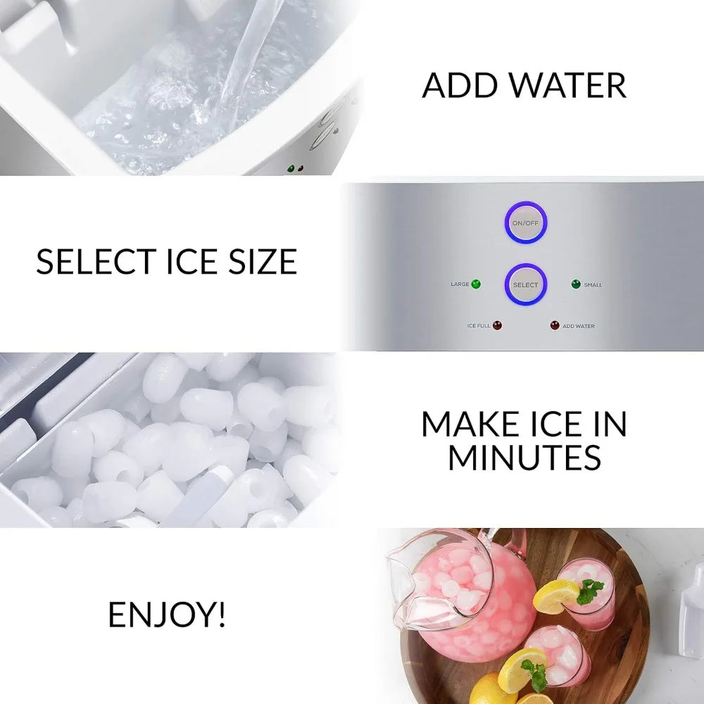 ICEB33SS Large-Capacity Stainless Steel Automatic Portable Electric Countertop Ice Maker Machine, 33 Pounds in 24 Hours