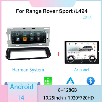 10.25inch Android 14 For Range Rover sport L494 Multimedia Player Radio Carplay auto retains the original feature menu AC Panel