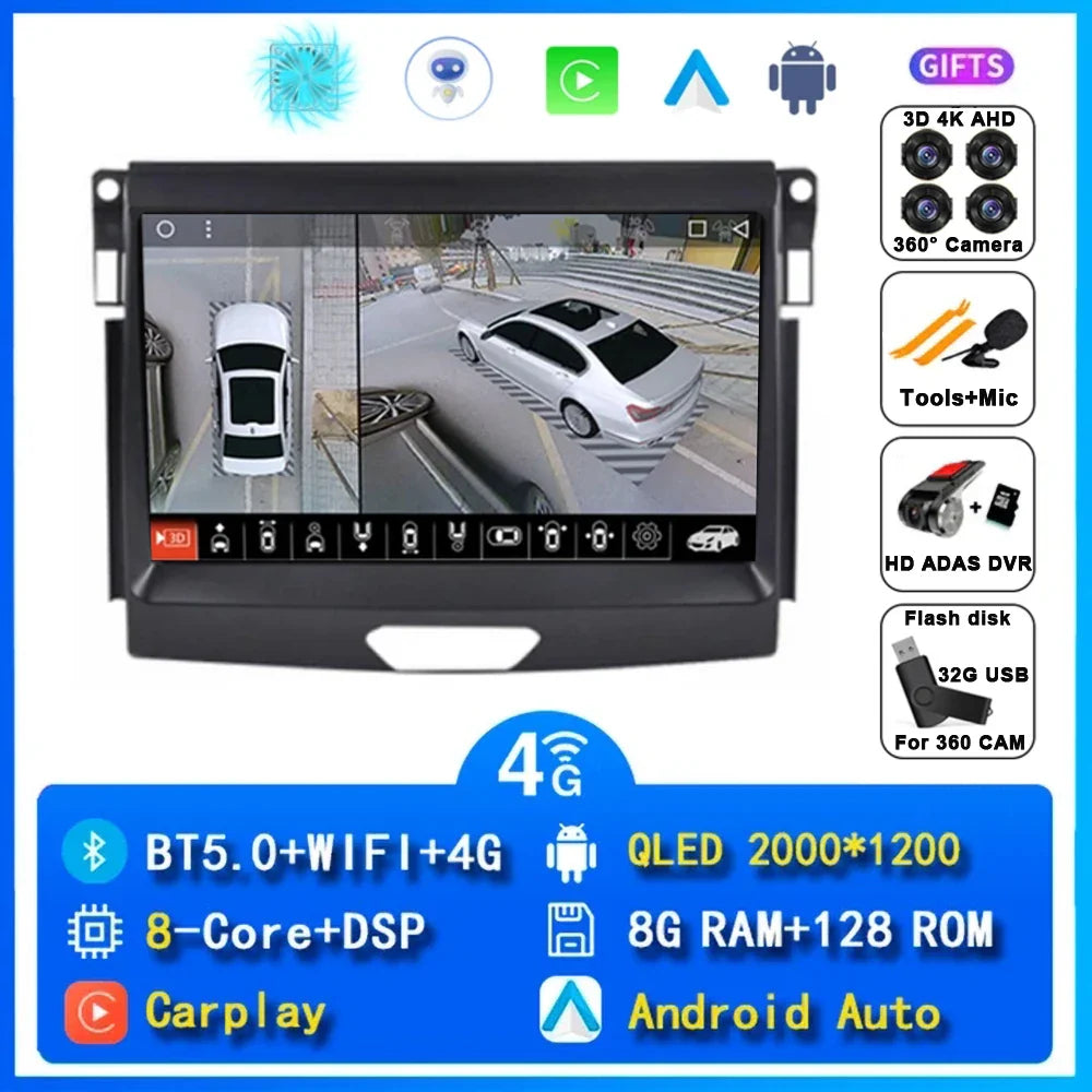 Android 15 Car Radio Stereo QLED Screen For Ford Ranger 2015 2016 2017 2018 2019 2020 GPS Multimedia Carplay Autoradio Head unit