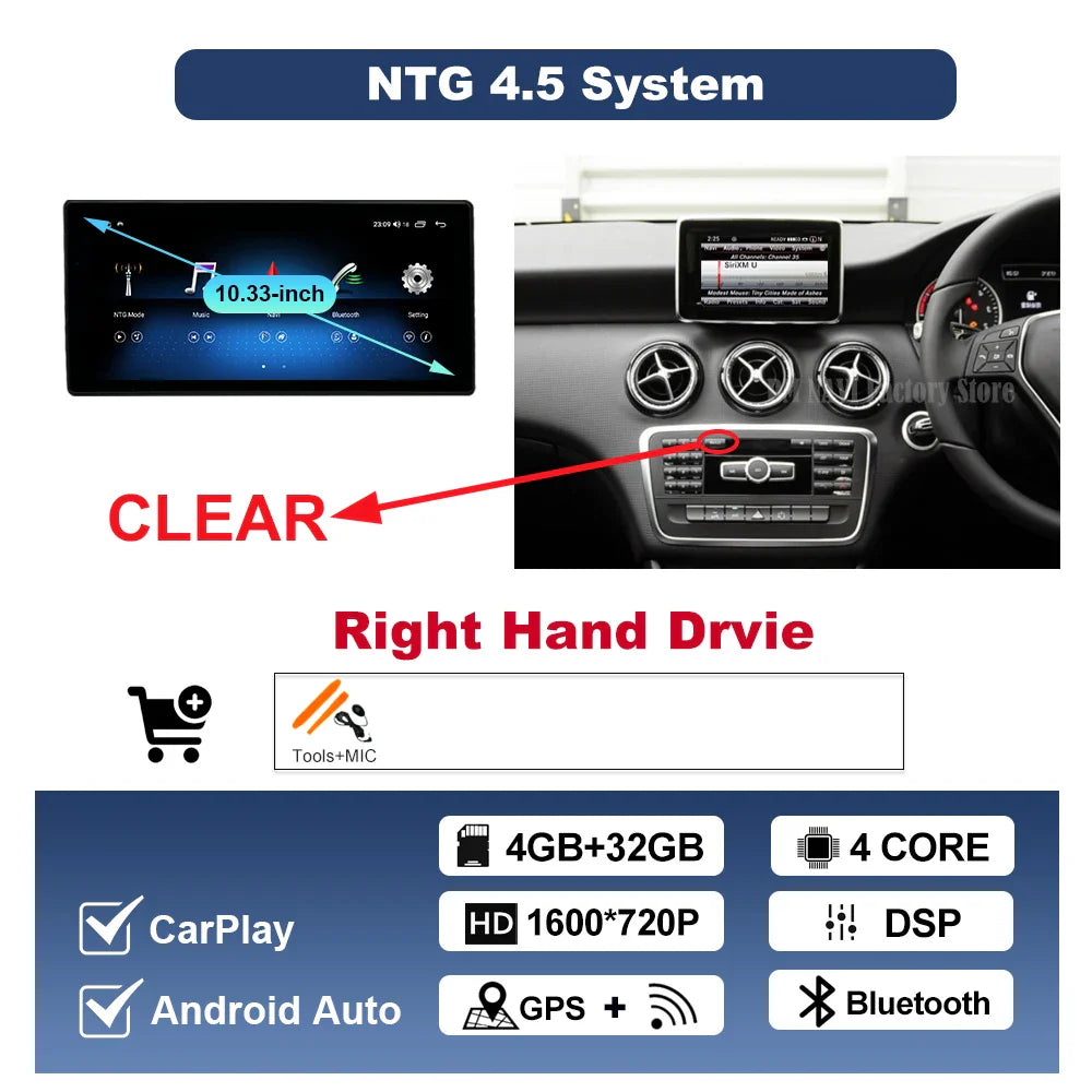 Wireless CarPlay Android Auto For Benz A Class 2013-2018 GLA Class 2015-2019 Navigation GPS Multimedia Display Head Unit BT DSP