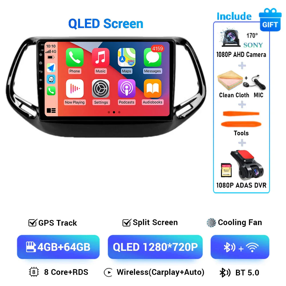 Android 15 CarPlay Auto WIFI+4G For Jeep Compass 2 MP 2016 2017 2018 2019 Car Radio Multimedia Video Player GPS Autoradio Stereo