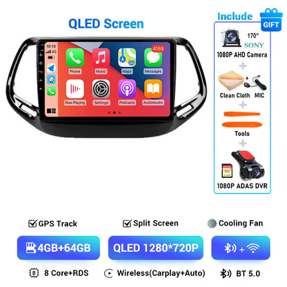 Android 15 CarPlay Auto WIFI+4G For Jeep Compass 2 MP 2016 2017 2018 2019 Car Radio Multimedia Video Player GPS Autoradio Stereo
