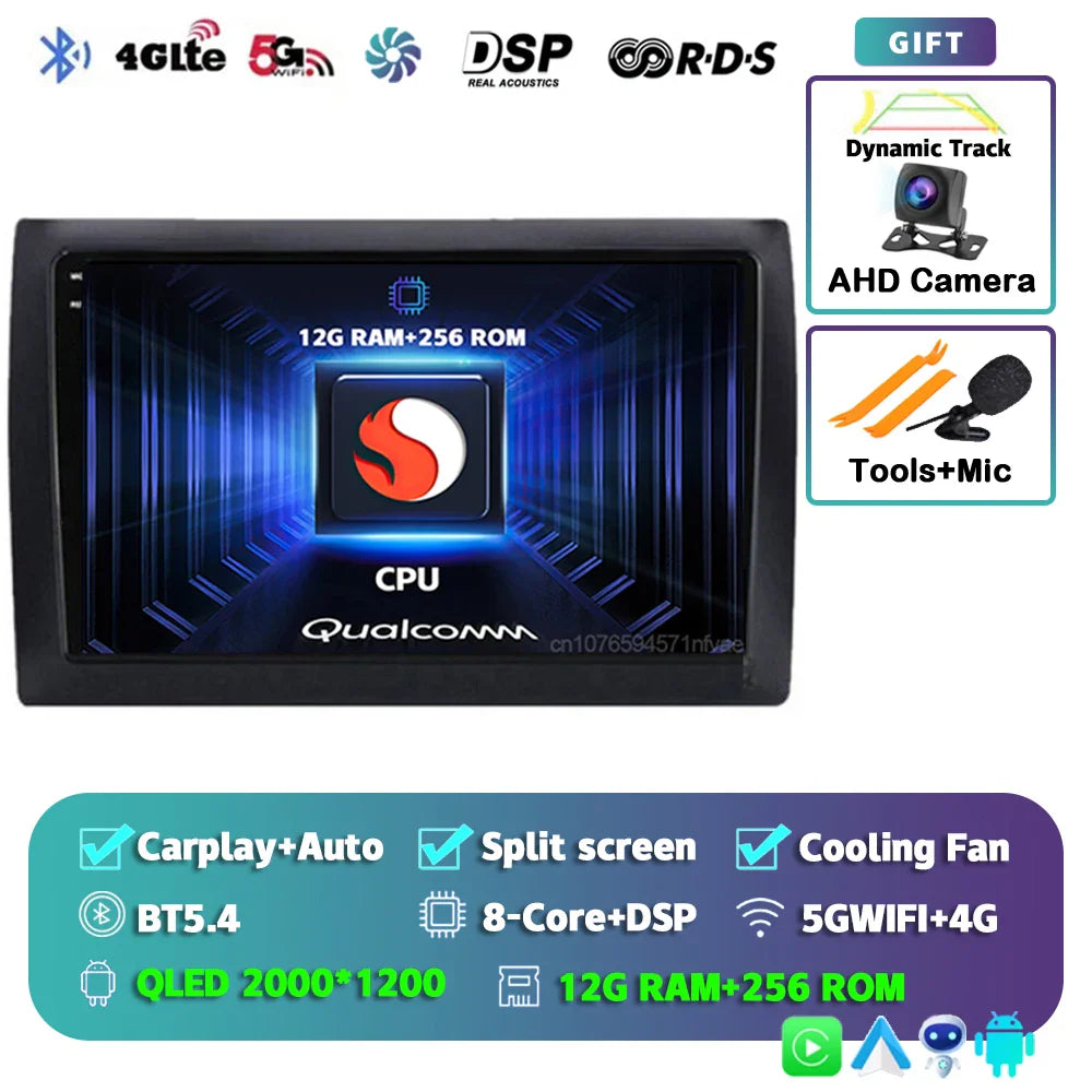 Android 14 For Fiat Stilo 2001 - 2010 2K QLED Android Car Radio Multimedia Video Player GPS AI Voice CarPlay 4G Stereo Head Unit