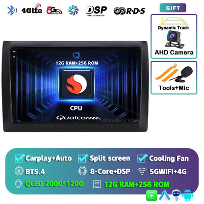 Android 14 For Fiat Stilo 2001 - 2010 2K QLED Android Car Radio Multimedia Video Player GPS AI Voice CarPlay 4G Stereo Head Unit