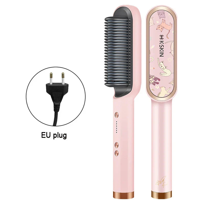 2in1 Professional Ionic Hair Straightener Curler Brush Ceramic PTC Heating Fast Straightening Curling Iron Hot Comb Styling Tool