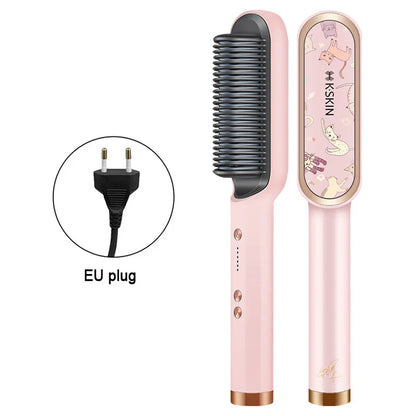 2in1 Professional Ionic Hair Straightener Curler Brush Ceramic PTC Heating Fast Straightening Curling Iron Hot Comb Styling Tool