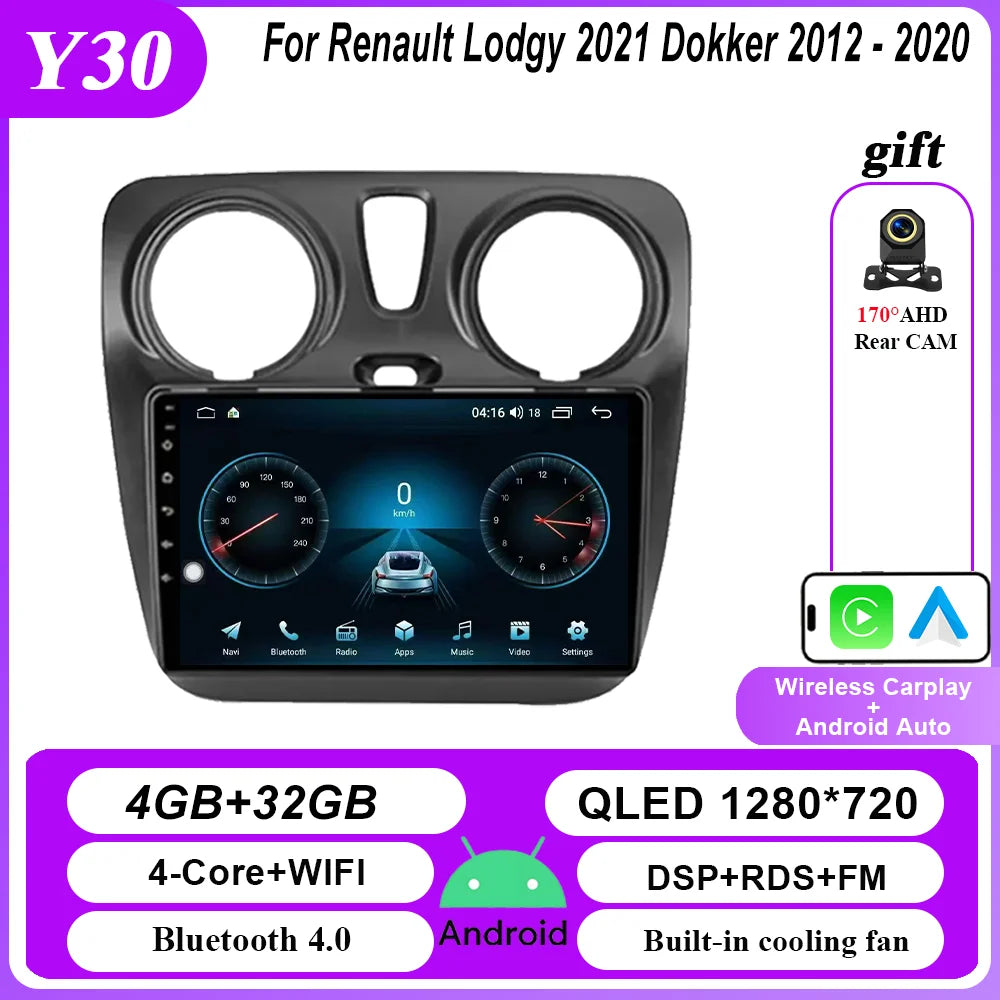 4G Carplay Android Auto Radio For Renault Lodgy 2021 Dokker 2012 - 2020 Auto Multimidia Player QLED Screen 2din Stereo Head Unit
