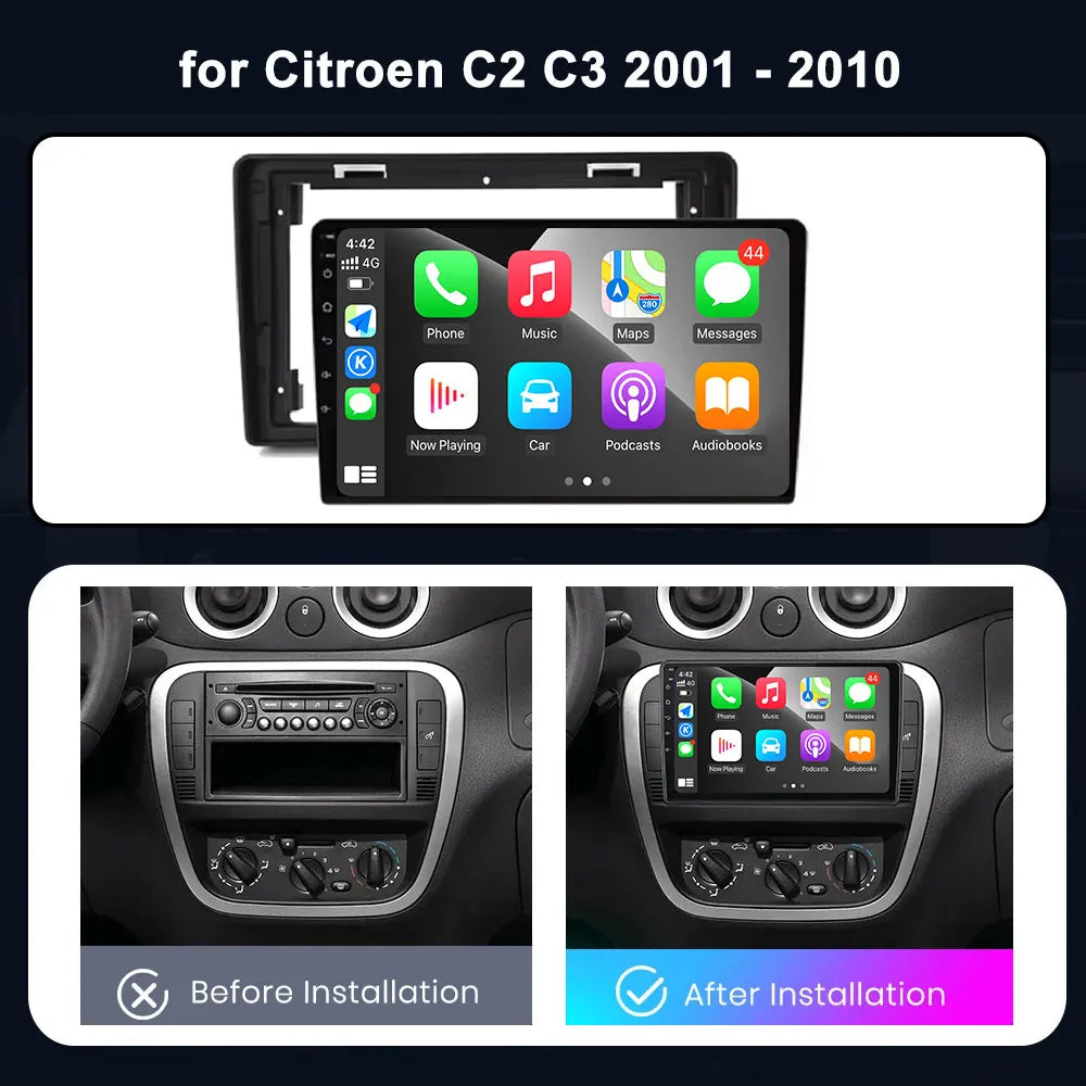 Car radio Android Auto Wireless Carplay For Citroen C2 C3 2001 2002 2003 - 2010 Multimedia Player GPS Navigation 4G Touch Screen
