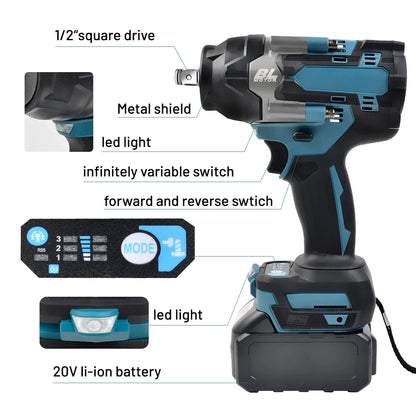 1200N.M Torque Brushless Electric Impact Wrench 1/2 inch Cordless Wrench Screwdriver Power Tools for Makita 18V Battery power tools