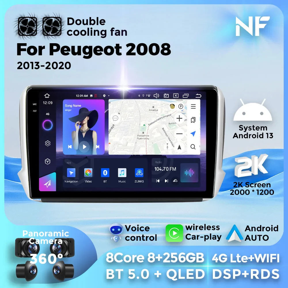 NaviFly 8Core Car Radio BT5.0 Multimedia Video Player For Peugeot 2008 2013-2020 GPS Navigation Wireless CarPlay Android Auto 4G