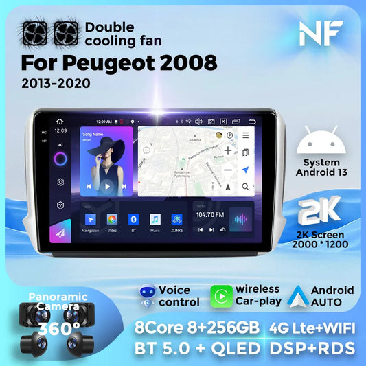 NaviFly 8Core Car Radio BT5.0 Multimedia Video Player For Peugeot 2008 2013-2020 GPS Navigation Wireless CarPlay Android Auto 4G
