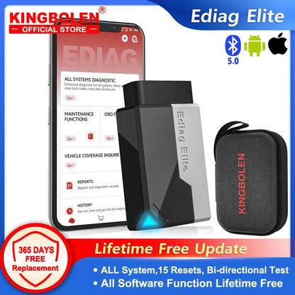 New KINGBOLEN Ediag Elite Full System Car Diagnostic Tools 15 Reset Bi-directional Lifetime Free OBD Scanner for ios android