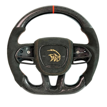 Real Carbon Fiber Steering Wheel Perforated Leather For Dodge Challenger Charger SRT HELLCAT 2015‑2022
