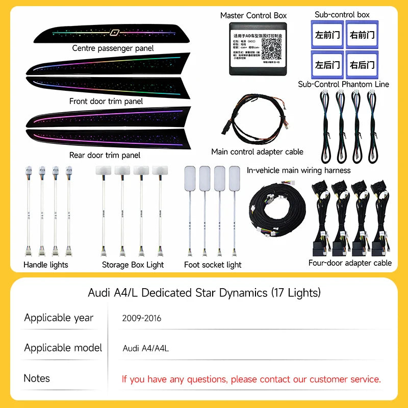 LED Ambient Lights For Audi A4 A4L 2009-2023 Models 64 Colors Rainbow Atmosphere Lamps APP/ Car Play/Car Radio Control