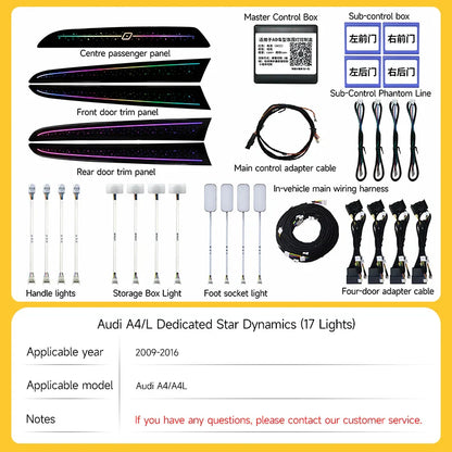 LED Ambient Lights For Audi A4 A4L 2009-2023 Models 64 Colors Rainbow Atmosphere Lamps APP/ Car Play/Car Radio Control
