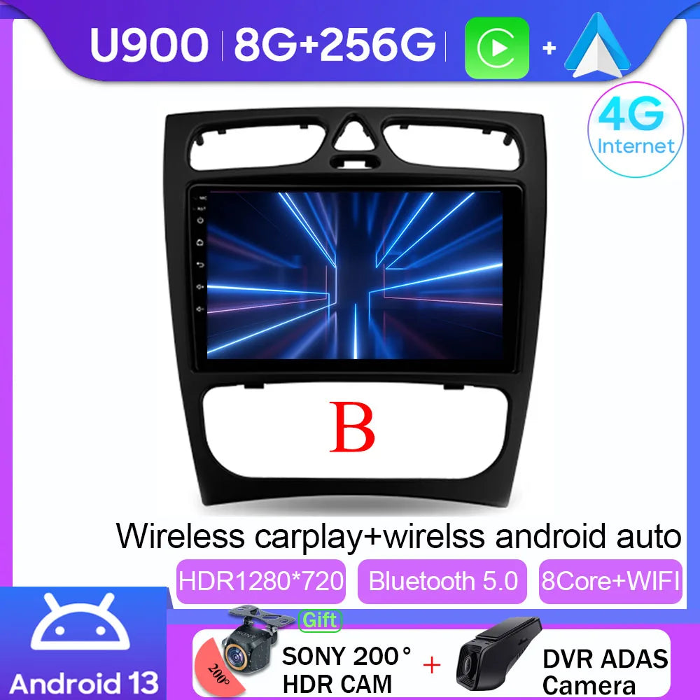 Android 14 wifi+4G Carplay BT Car Radio For Benz W203 W209 C180 C200 C220 C230 2004-2011 Navigation GPS Video Player Multimedia