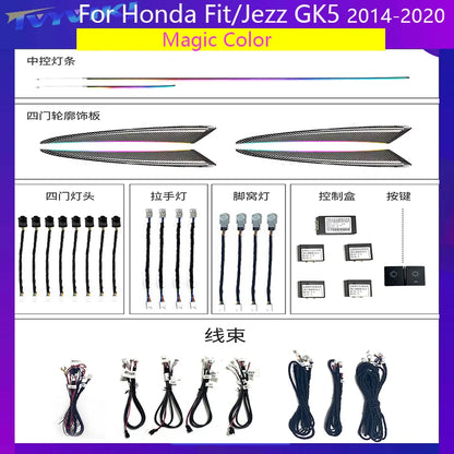 LED Car Lnner Ambient light For Honda Fit  Jezz GK5 2014-2020 Ribbo Grid Dynamic Magic Color Ambience Lamp Button +APP Contr