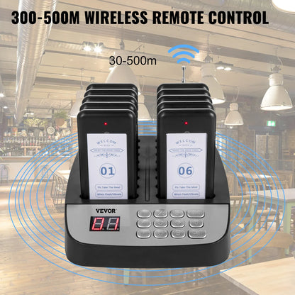 VEVOR Wireless Restaurant Buzzer Pager 16 Coasters Paging Guest Calling Queuing System for Coffee Dessert Burger Shop Food Truck