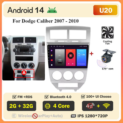 Android 14 Car For Dodge Caliber 2007-2010 For Jeep compass MK 2007-2009 stereo Radio Wireless Carplay Android Auto Radio Stereo