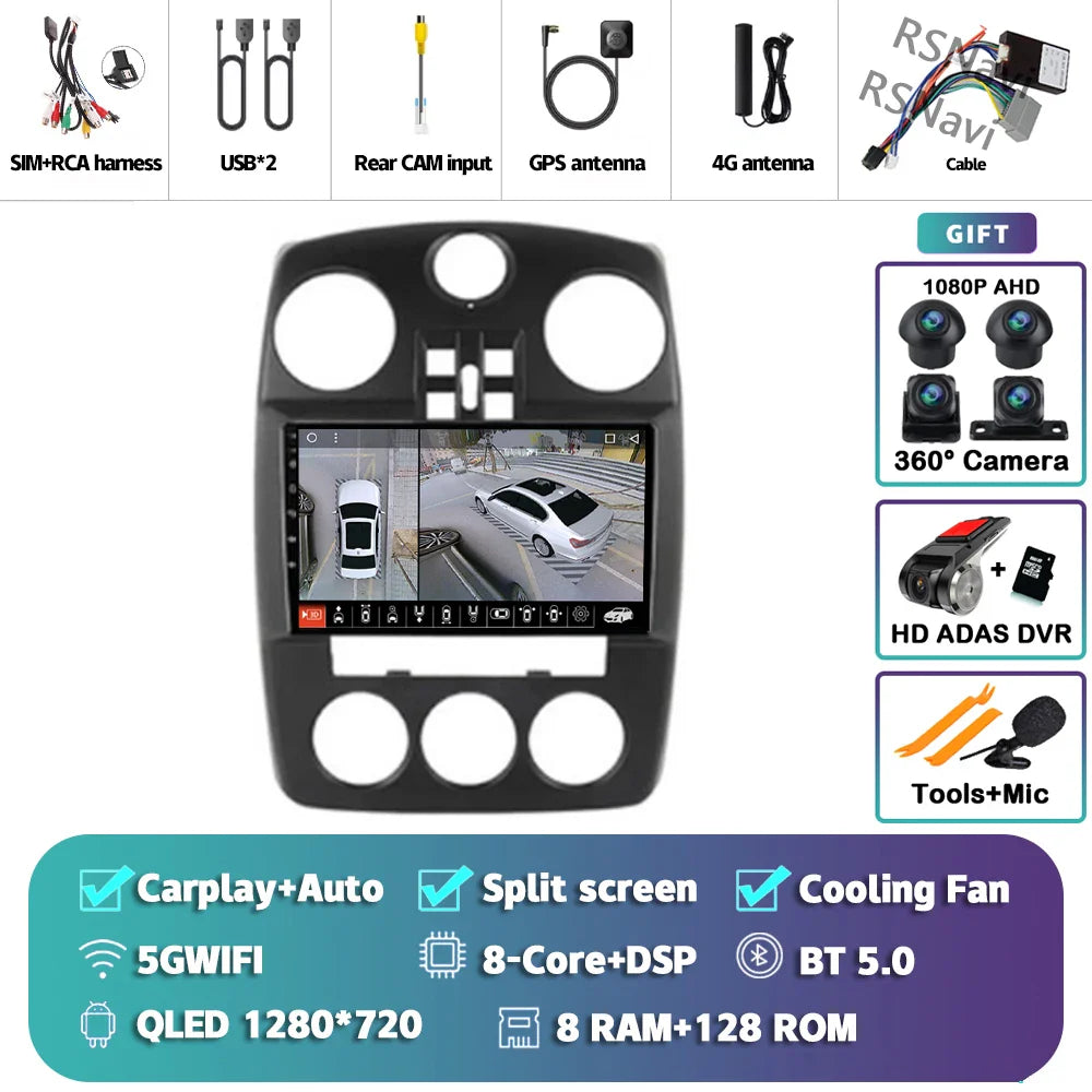 Android 14 Carplay For Chrysler PT Cruiser 2000-2010 2 Car Radio Multimedia Player Din GPS Navigation Autoradio Stereo Head Unit