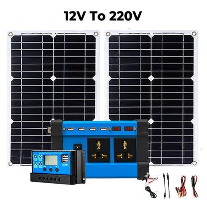 Solar Kit 6000W interver solar system complete 12v Solar Power Generator 18V Solar Panel with 30A Charge Controller Set Camping